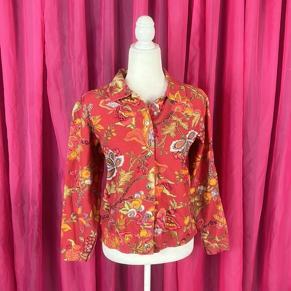 Breckenridge red floral patterned denim jacket, size small - Picture 1 of 10
